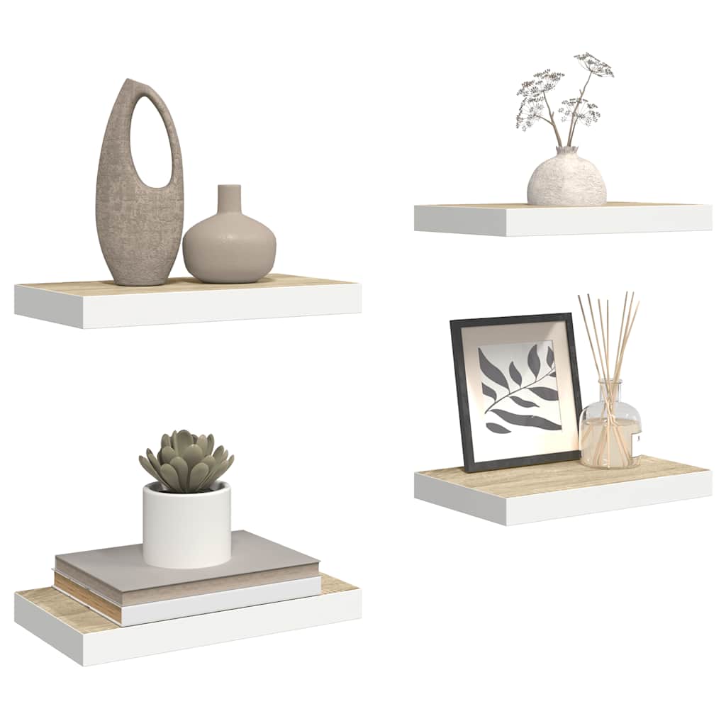 vidaXL Étagères murales flottantes 4 pcs aspect chêne et blanc 40x23x3,8 cm MDF