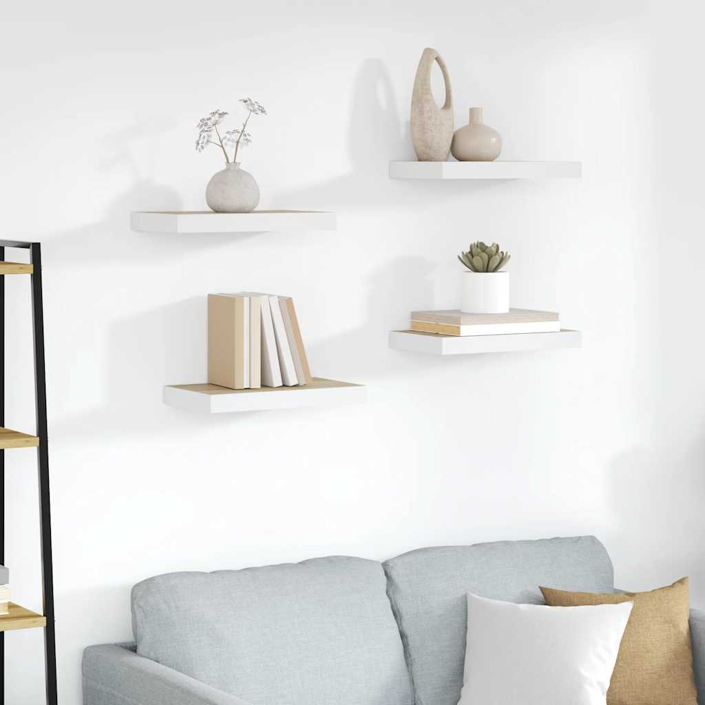 vidaXL Étagères murales flottantes 4 pcs aspect chêne et blanc 40x23x3,8 cm MDF