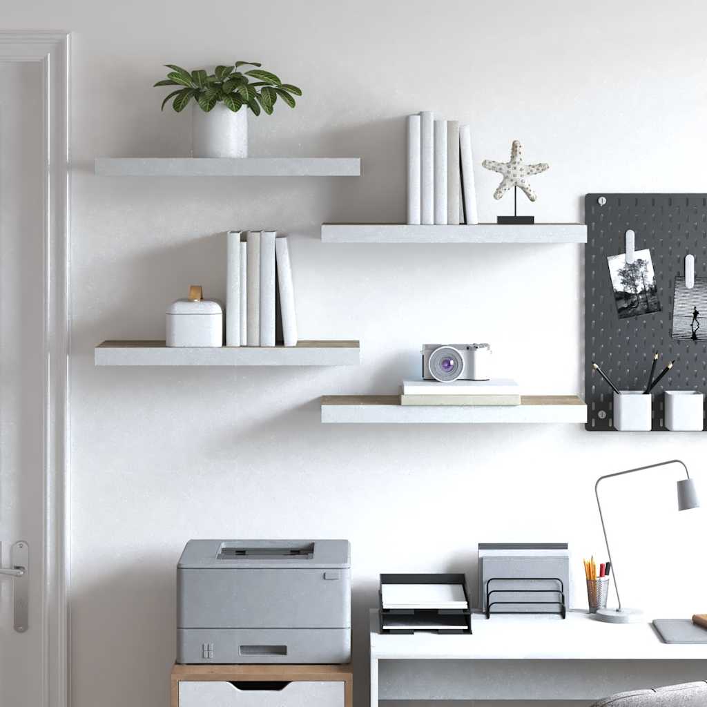vidaXL Schweberegale 4 Stk. Eichen-Optik und Weiß 60x23,5x3,8 cm MDF