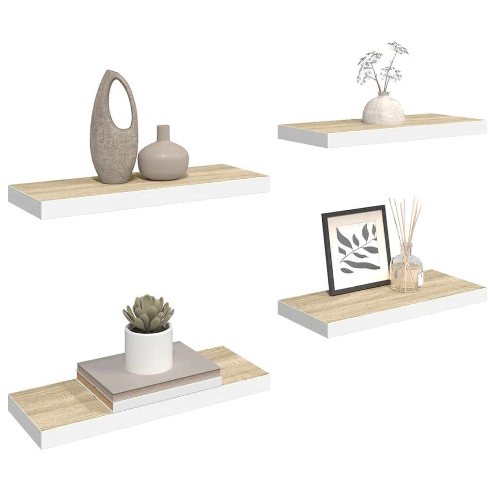 vidaXL Schweberegale 4 Stk. Eichen-Optik und Weiß 60x23,5x3,8 cm MDF