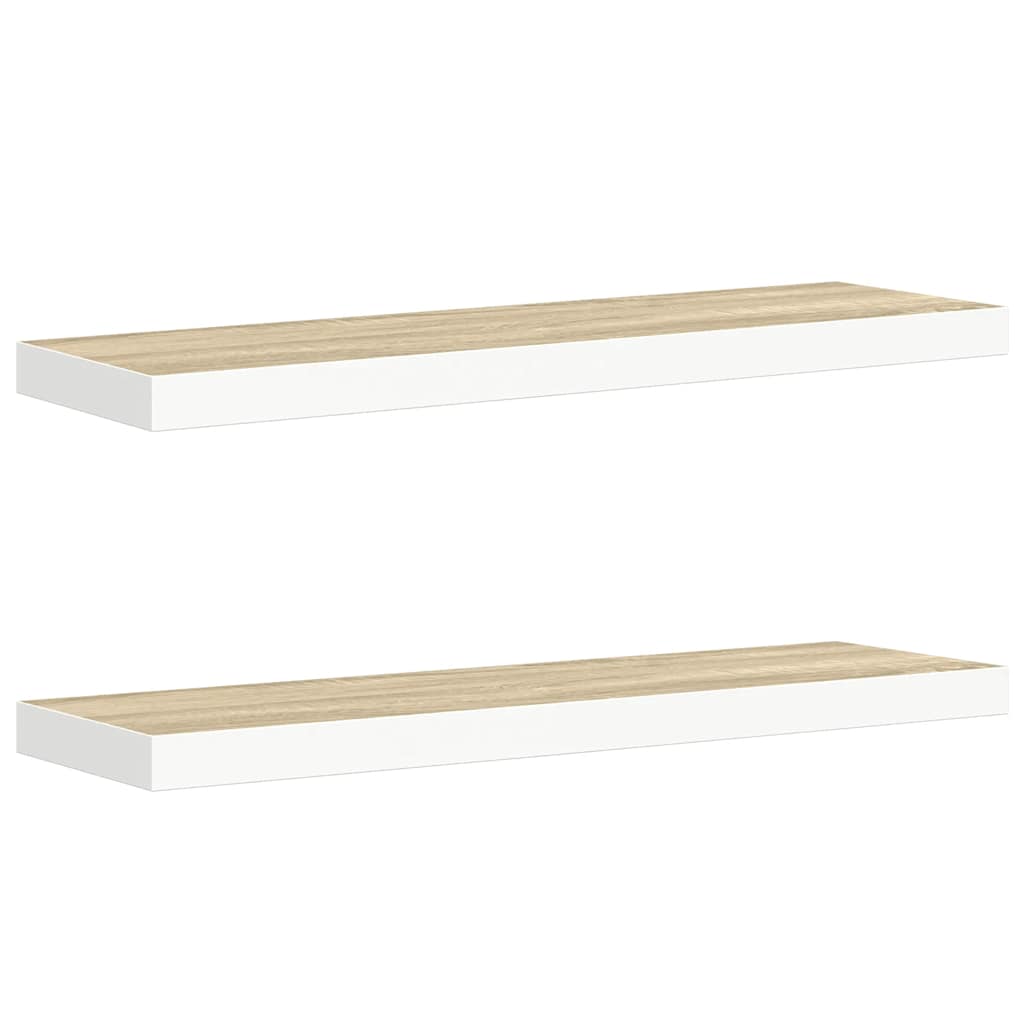 vidaXL Schweberegale 2 Stk. Eichen-Optik und Weiß 80x23,5x3,8 cm MDF