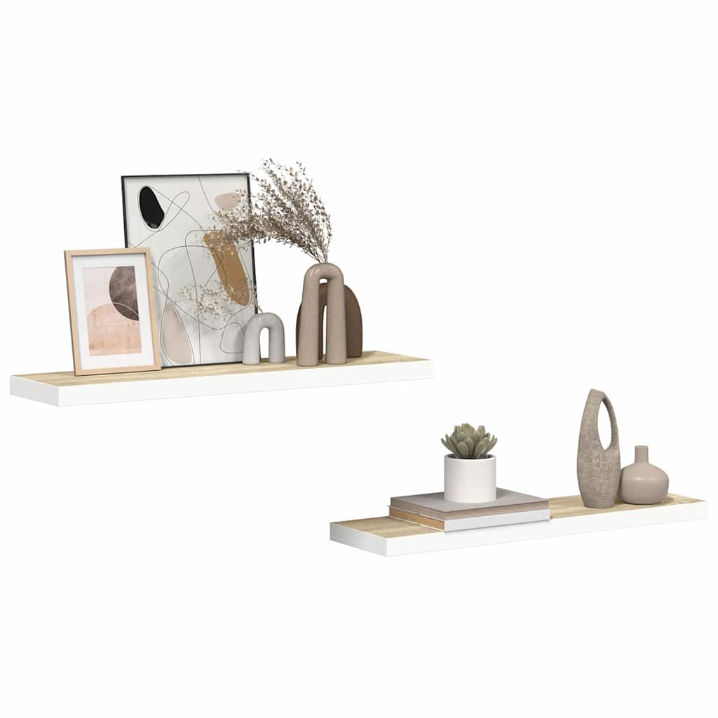 vidaXL Schweberegale 2 Stk. Eichen-Optik und Weiß 80x23,5x3,8 cm MDF