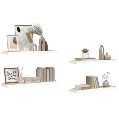 vidaXL Schweberegale 4 Stk. Eichen-Optik und Weiß 80x23,5x3,8 cm MDF