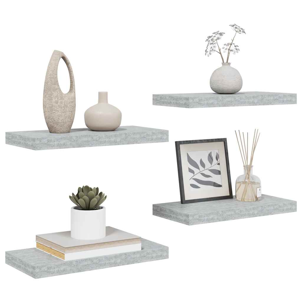 vidaXL Étagères murales flottantes 4 pcs Gris béton 50x23x3,8 cm MDF