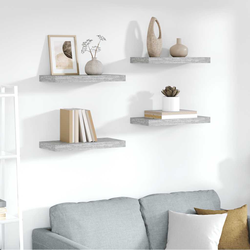 vidaXL Étagères murales flottantes 4 pcs Gris béton 50x23x3,8 cm MDF