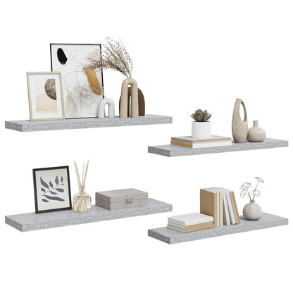 vidaXL Schweberegale 4 Stk. Betongrau 90x23,5x3,8 cm MDF