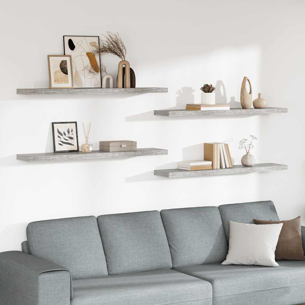 vidaXL Étagères murales 4 pcs Gris béton 120x23,5x3,8 cm MDF