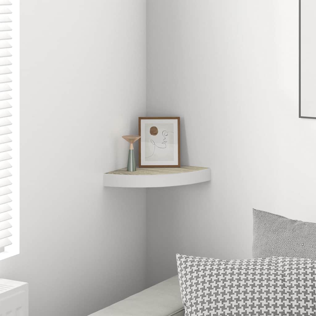 vidaXL Étagère d'angle murale aspect chêne et blanc 25x25x3,8 cm MDF