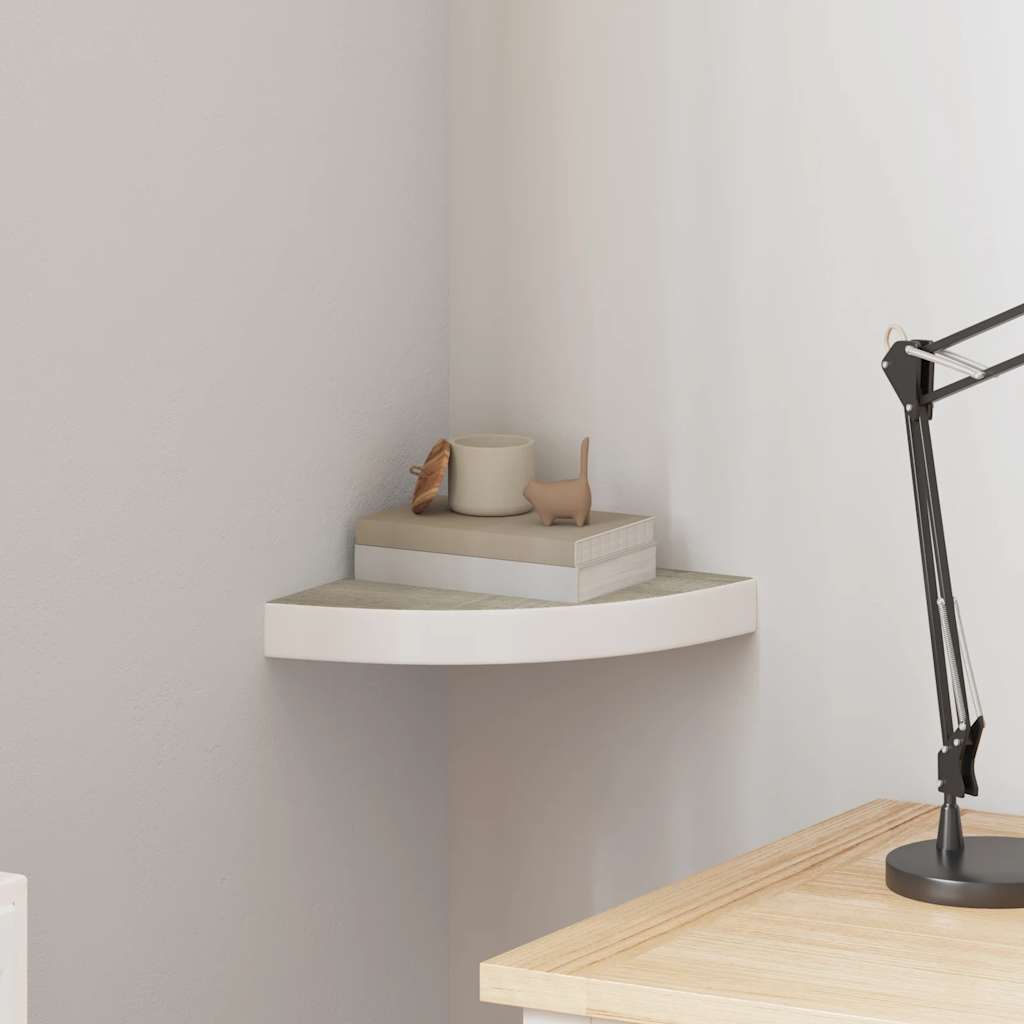vidaXL Étagère d'angle murale aspect chêne et blanc 25x25x3,8 cm MDF