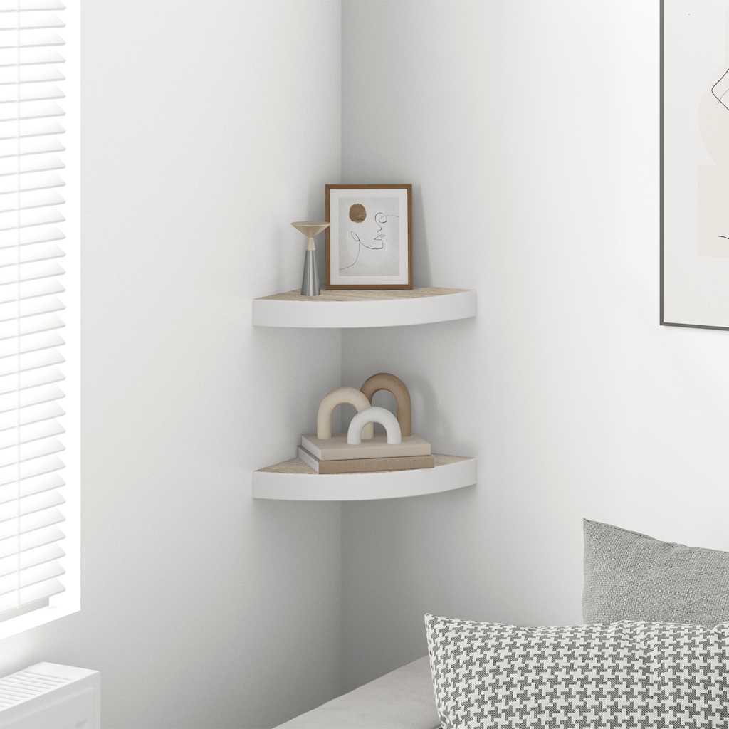 vidaXL Étagère d'angle murale 2 pcs Chêne et blanc 25x25x3,8 cm MDF
