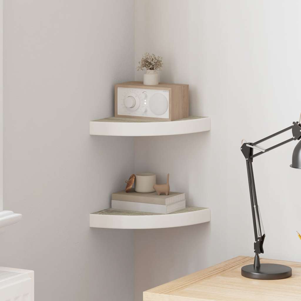 vidaXL Étagère d'angle murale 2 pcs Chêne et blanc 25x25x3,8 cm MDF