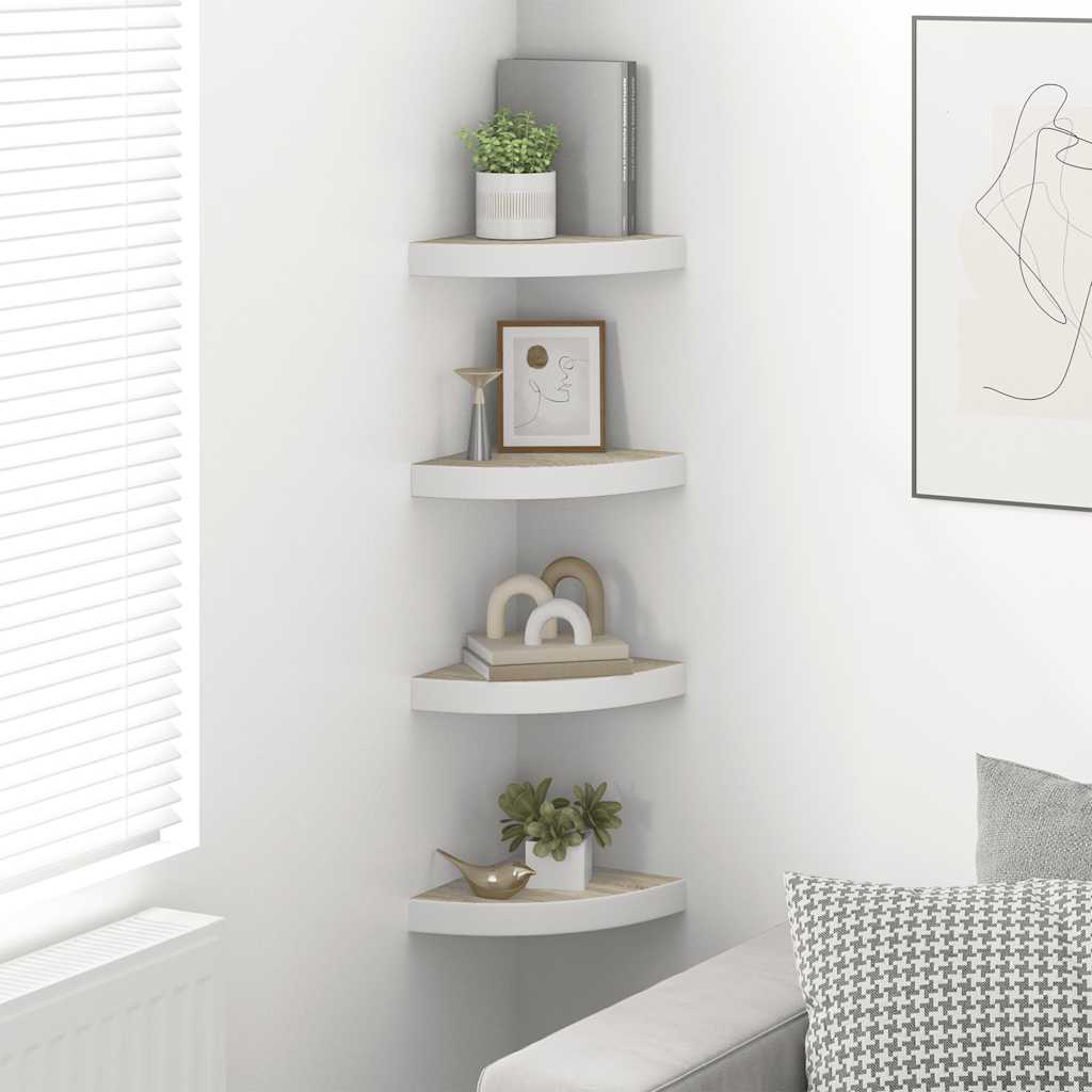 vidaXL Étagères flottantes d'angle 4 pcs Aspect chêne et blanc 25x25x3,8 cm MDF