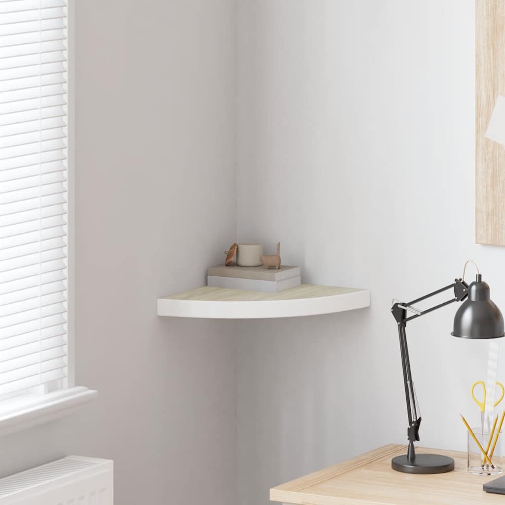 vidaXL Étagère d'angle murale aspect chêne et blanc 35x35x3,8 cm MDF