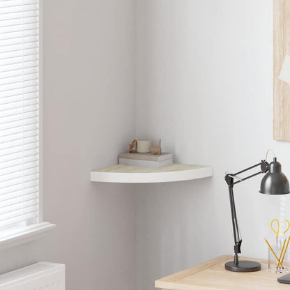 vidaXL Étagère d'angle murale aspect chêne et blanc 35x35x3,8 cm MDF