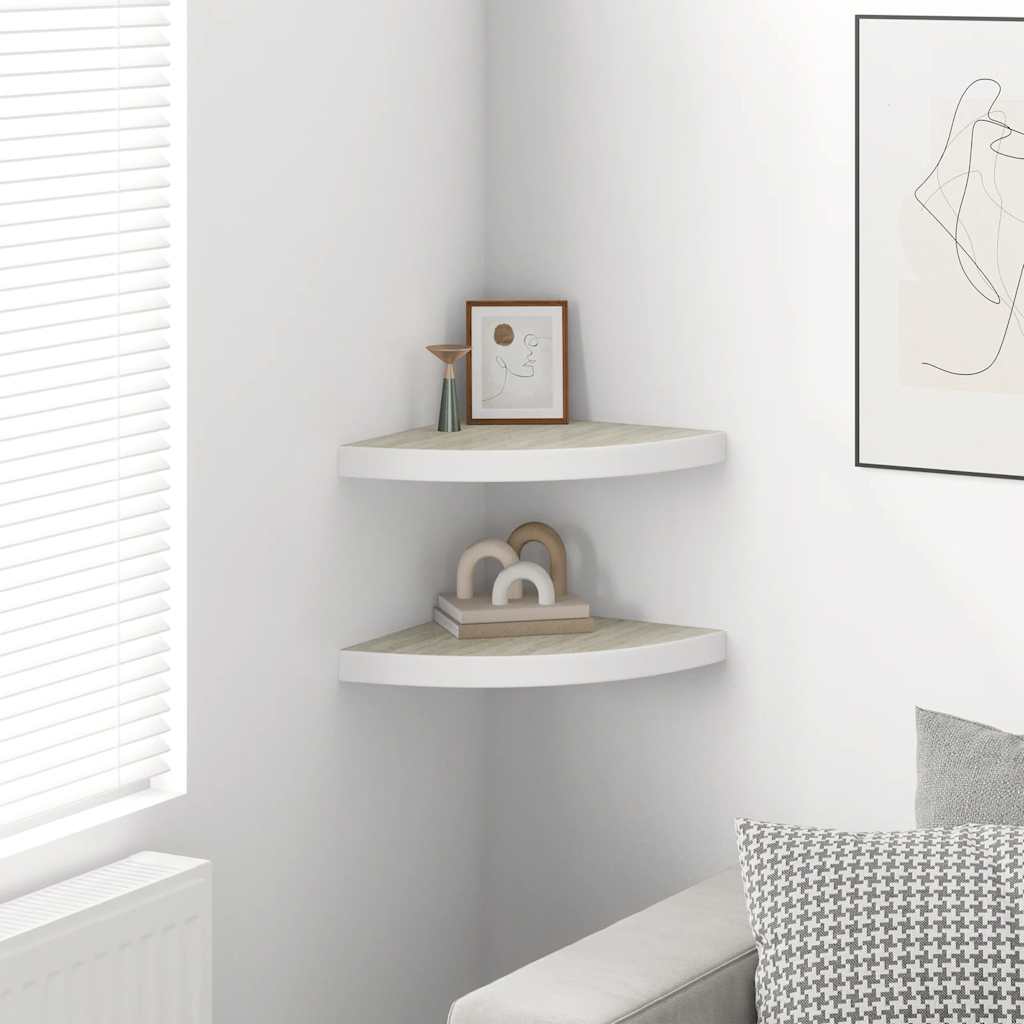 vidaXL Étagères flottantes d'angle 2 pcs Aspect chêne et blanc 35x35x3,8 cm MDF