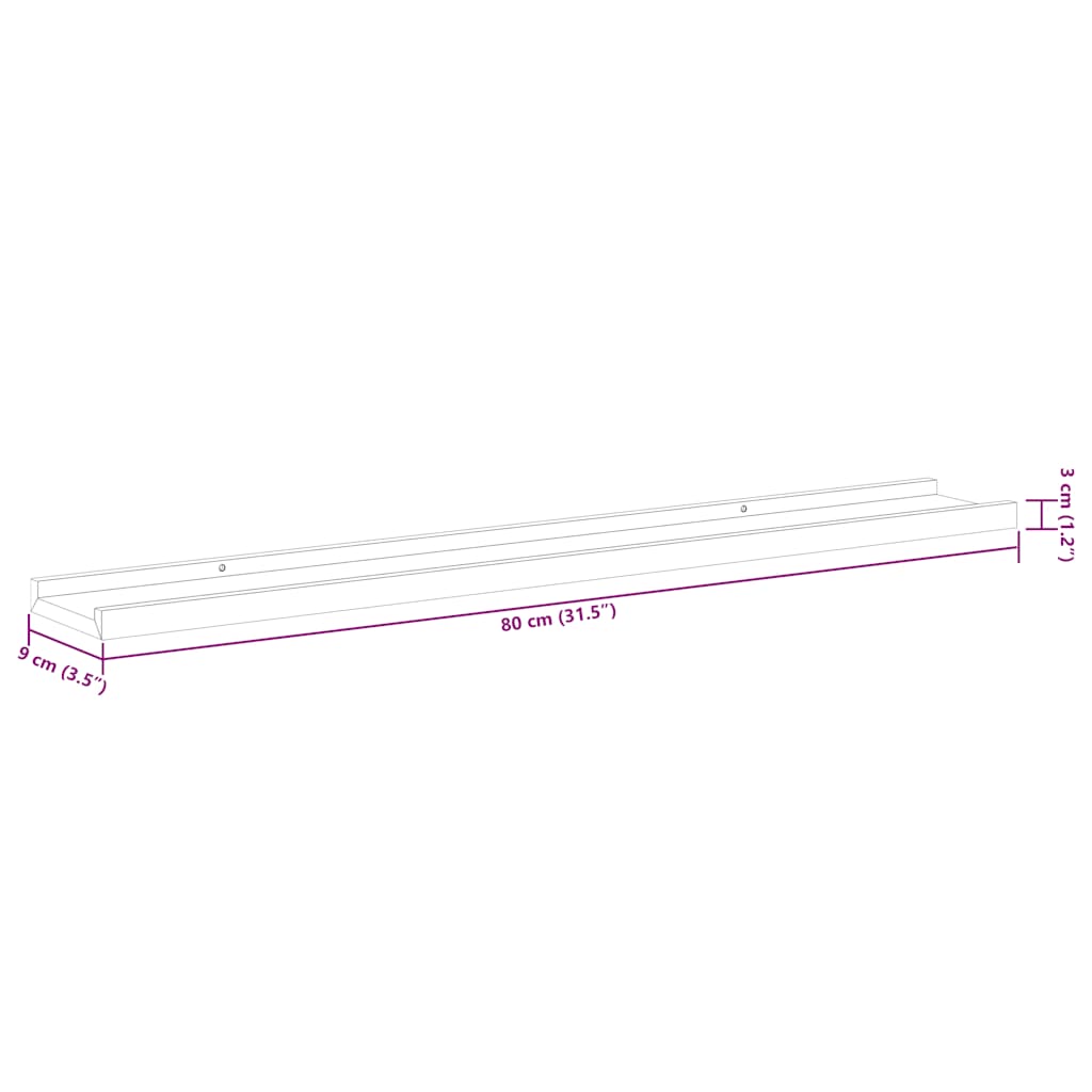 vidaXL Wandregale 2 Stk. Hochglanz-Weiß 80x9x3 cm
