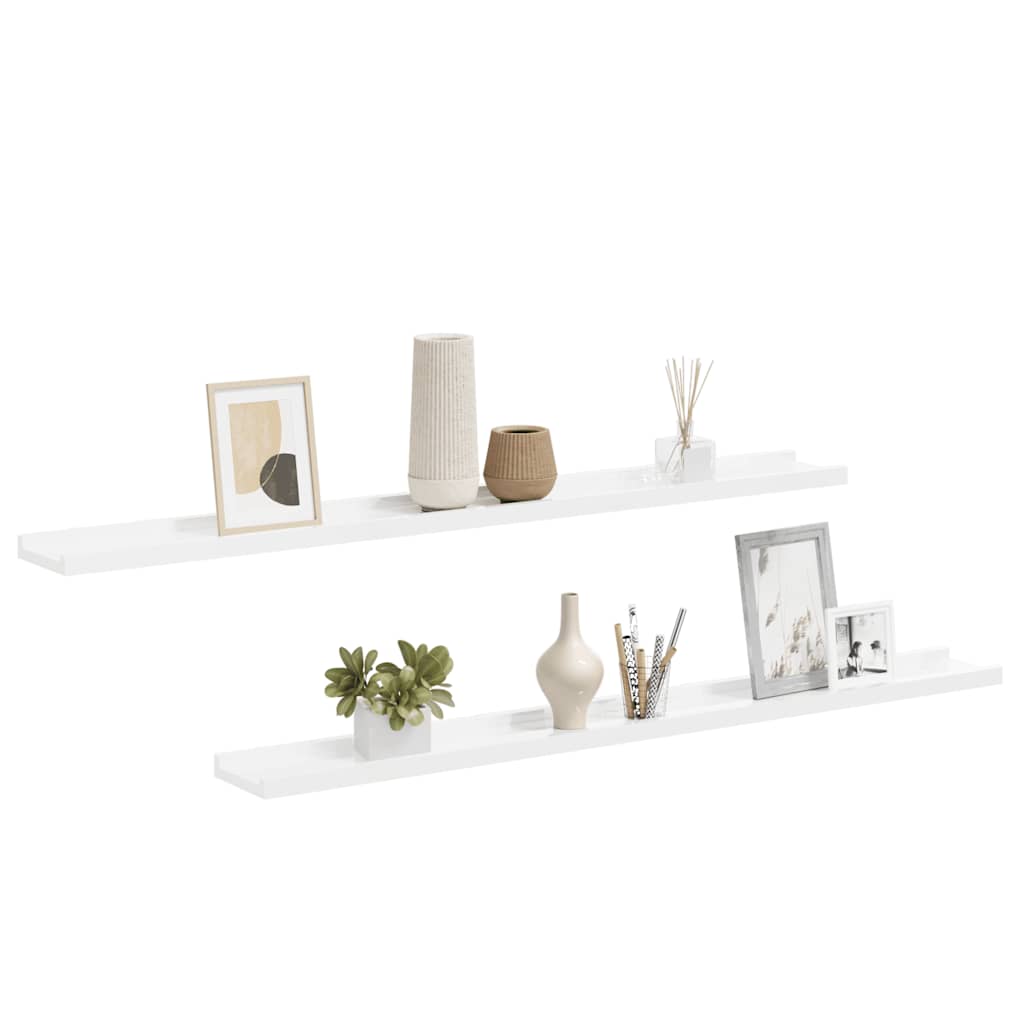 vidaXL Wandregale 2 Stk. Hochglanz-Weiß 100x9x3 cm