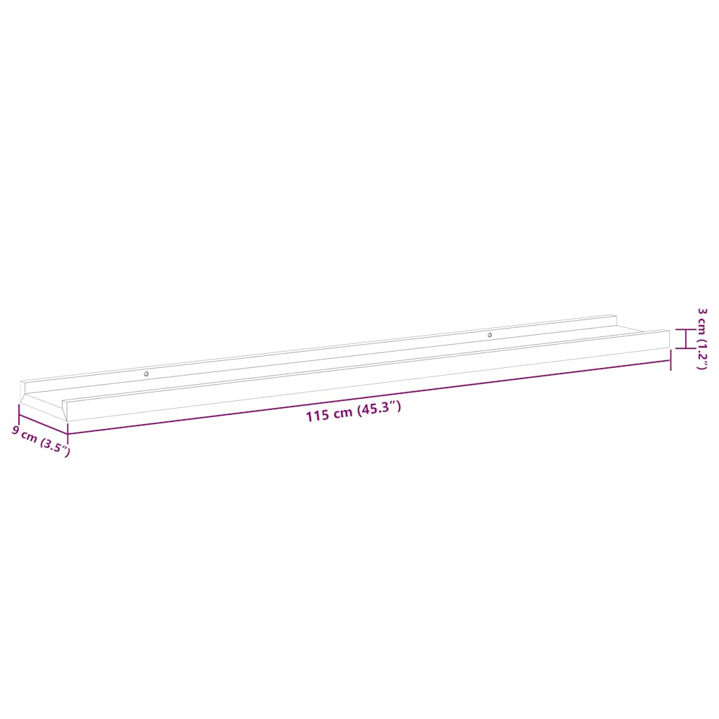 Wandregale 2 Stk. Schwarz 115x9x3 cm