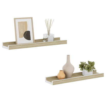 vidaXL Wandregale 2 Stk. Weiß und Sonoma-Eiche 40x9x3 cm