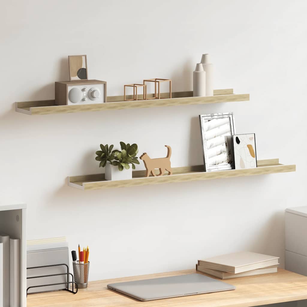 vidaXL Étagères murales 2 pcs Blanc et chêne Sonoma 80x9x3 cm