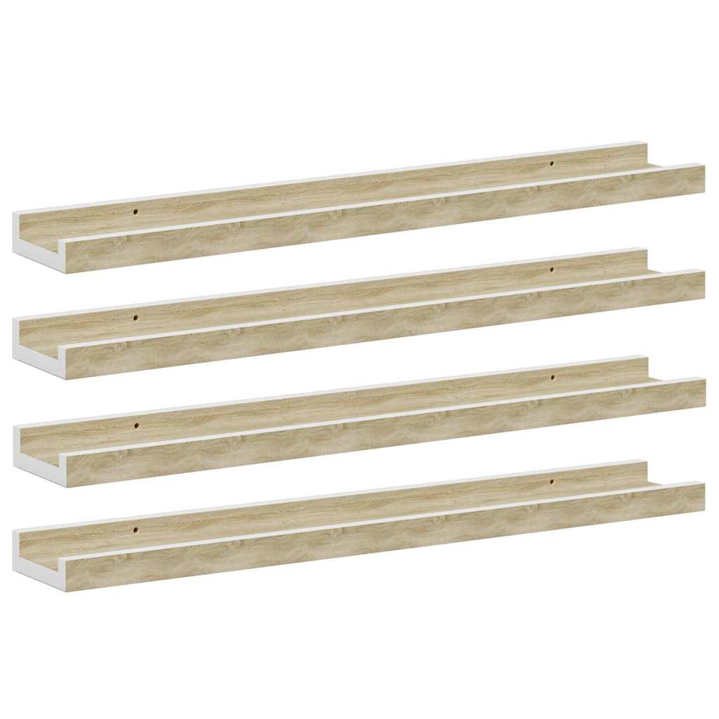 Wandregale 4 Stk. Weiß und Sonoma-Eiche 60x9x3 cm