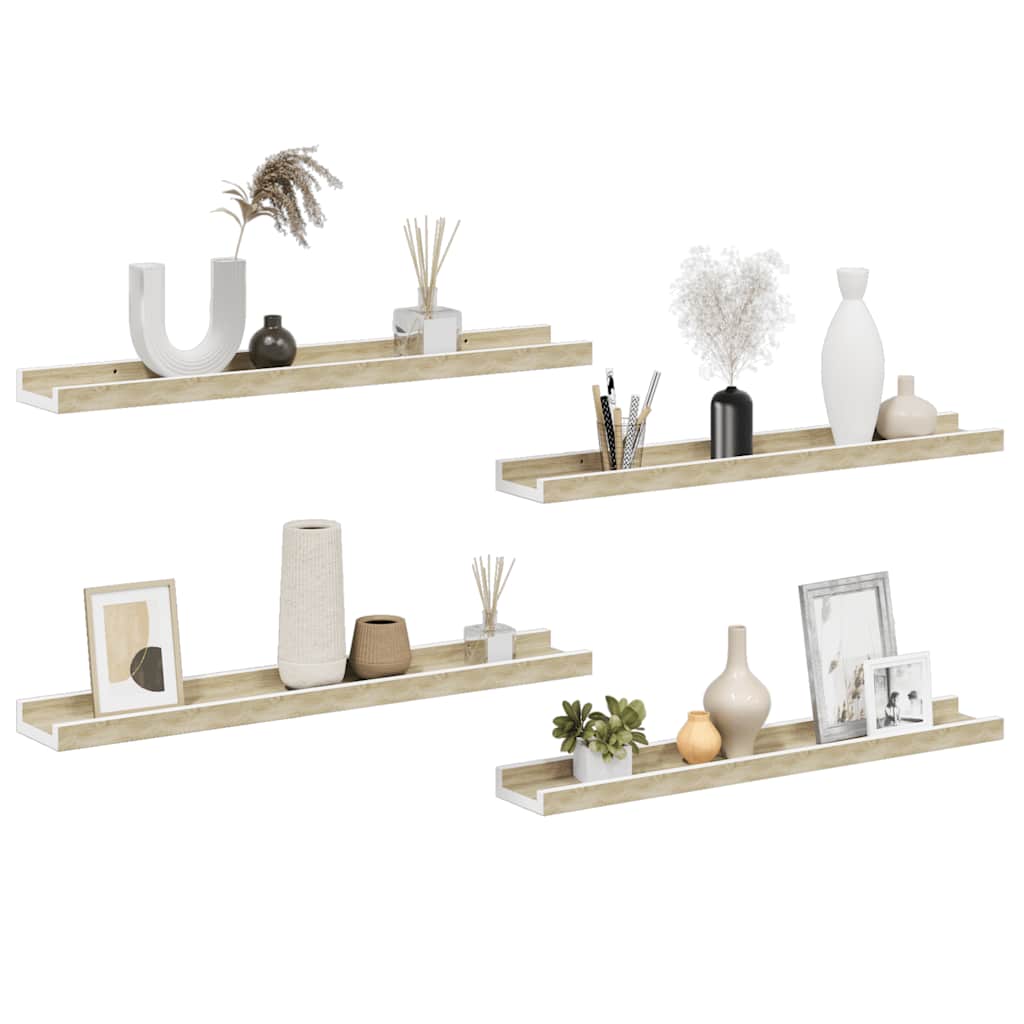 vidaXL Étagères murales 4 pcs Blanc et chêne Sonoma 60x9x3 cm