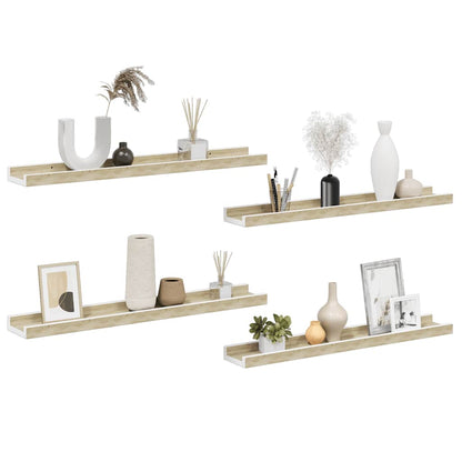 vidaXL Étagères murales 4 pcs Blanc et chêne Sonoma 60x9x3 cm