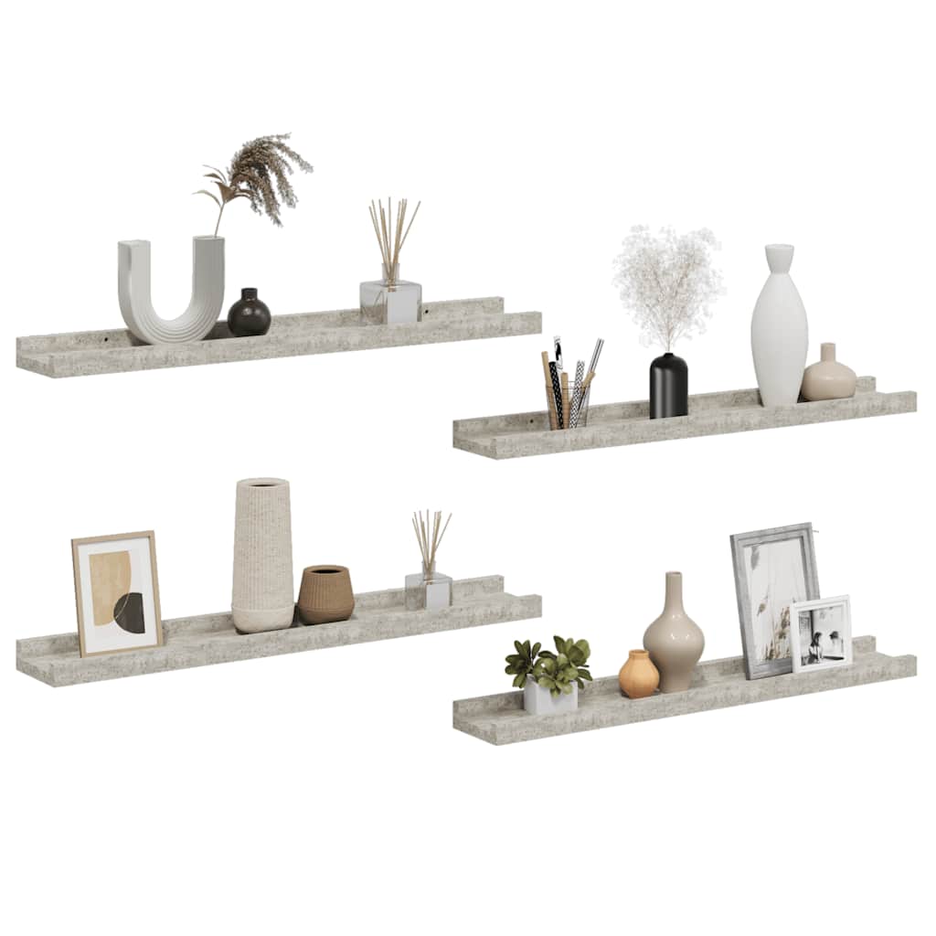 vidaXL Wandregale 4 Stk. Betongrau 60x9x3 cm