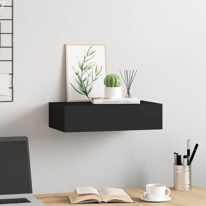 vidaXL Wandregal mit Schublade Schwarz 40x23,5x10 cm MDF