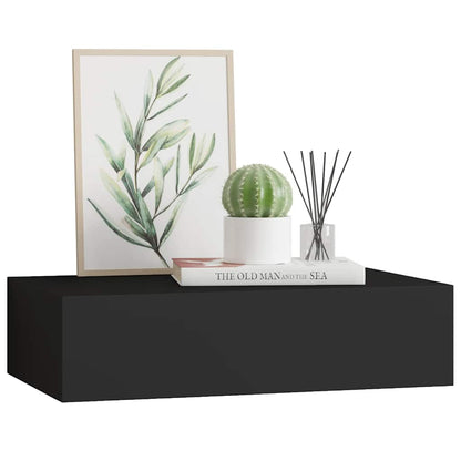 vidaXL Wandregal mit Schublade Schwarz 40x23,5x10 cm MDF