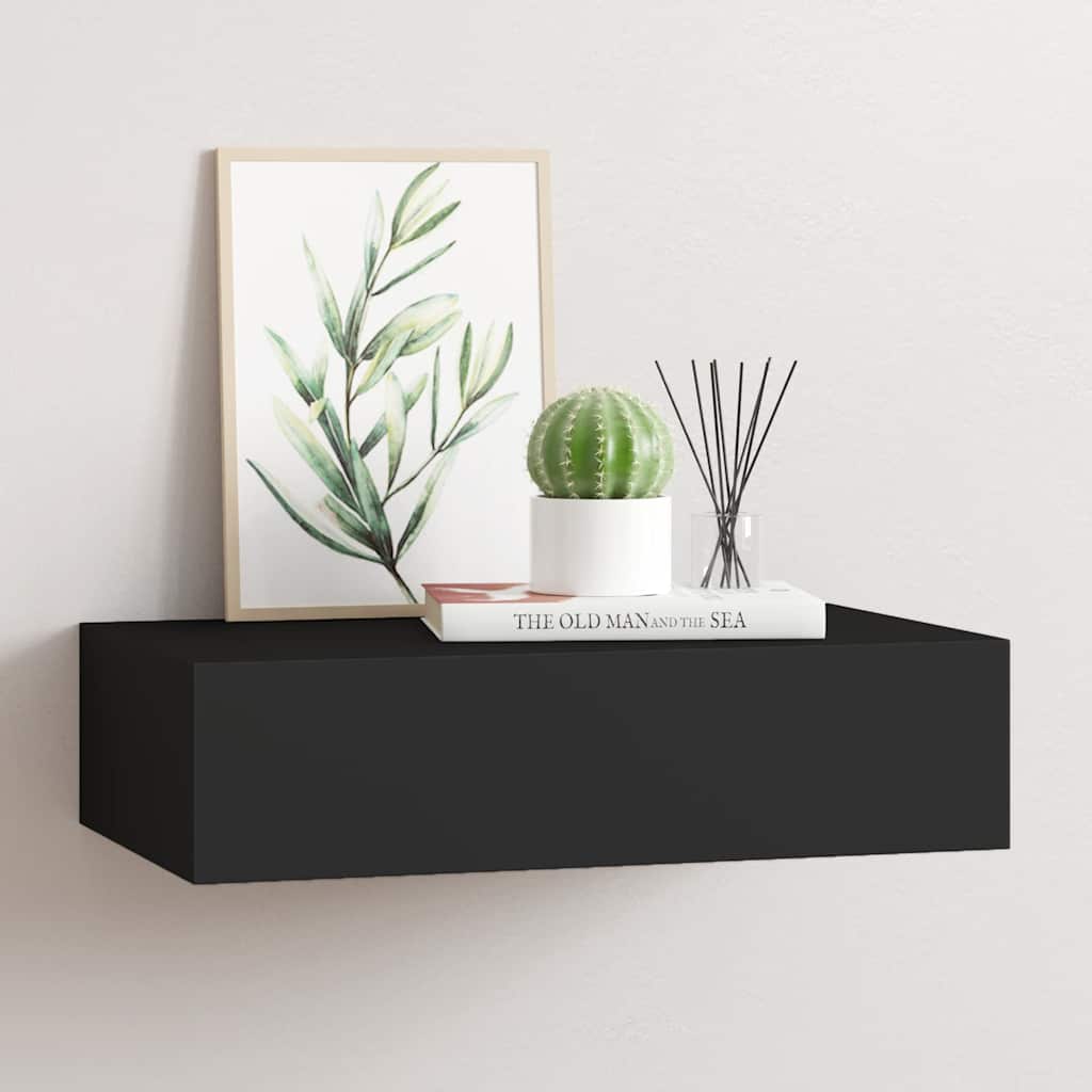 vidaXL Wandregal mit Schublade Schwarz 40x23,5x10 cm MDF