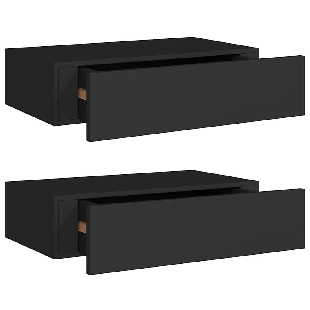 vidaXL Étagères murales avec tiroirs 2 pcs Noir 40x23,5x10 cm MDF