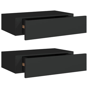 vidaXL Wandregale mit Schubladen 2 Stk. Schwarz 40x23,5x10 cm MDF