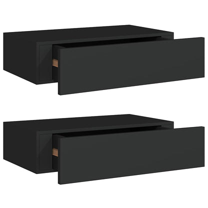 vidaXL Étagères murales avec tiroirs 2 pcs Noir 40x23,5x10 cm MDF