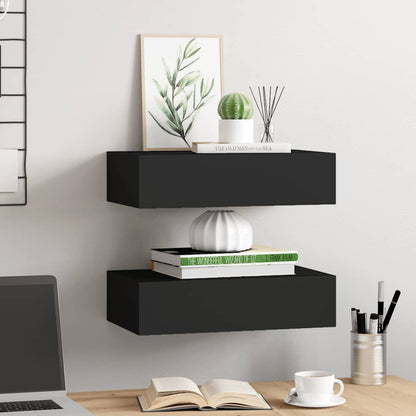 vidaXL Étagères murales avec tiroirs 2 pcs Noir 40x23,5x10 cm MDF