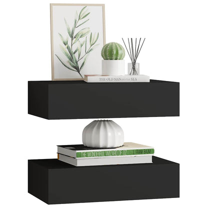 vidaXL Étagères murales avec tiroirs 2 pcs Noir 40x23,5x10 cm MDF