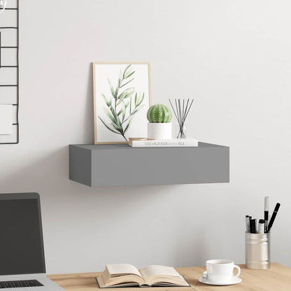 vidaXL Wandregal mit Schublade Grau 40x23,5x10 cm MDF