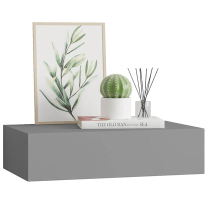 vidaXL Wandregal mit Schublade Grau 40x23,5x10 cm MDF