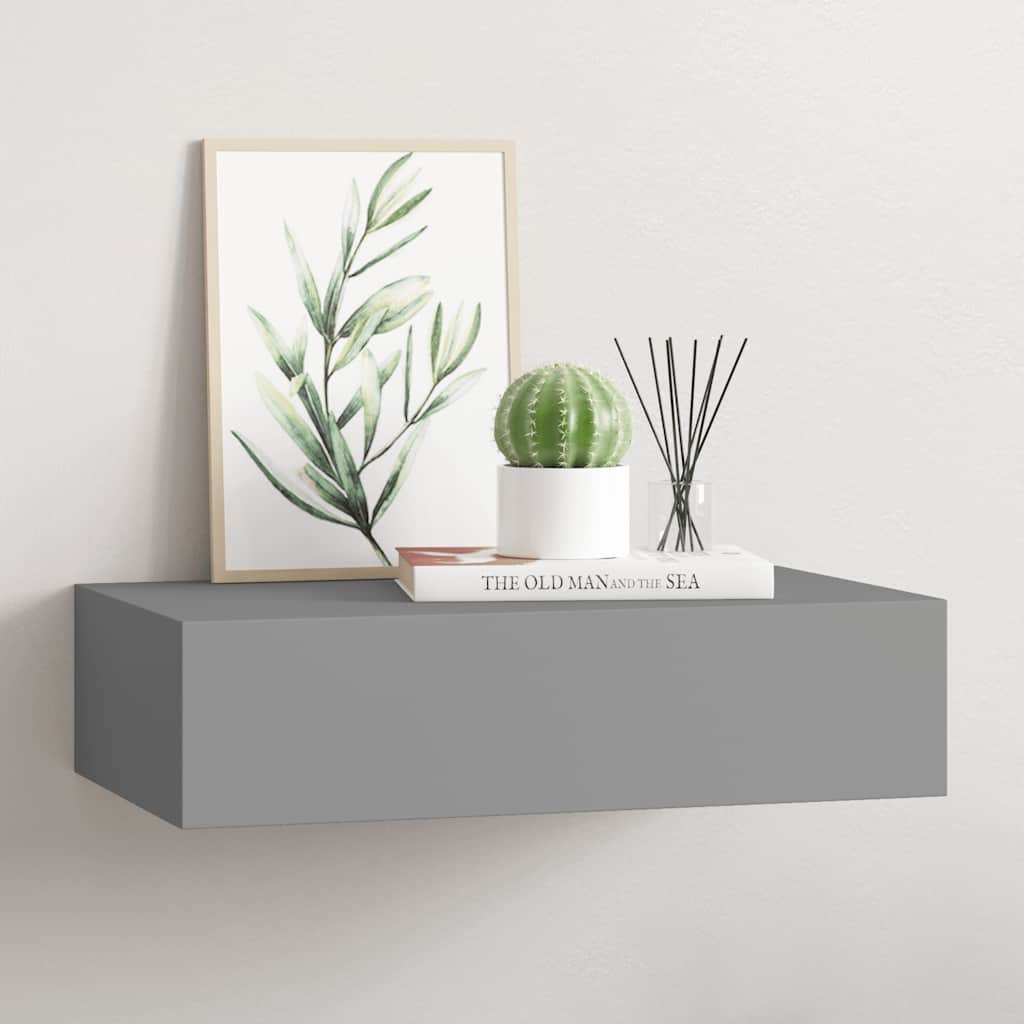 vidaXL Wandregal mit Schublade Grau 40x23,5x10 cm MDF