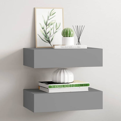 vidaXL Étagères murales avec tiroirs 2 pcs Gris 40x23,5x10 cm MDF