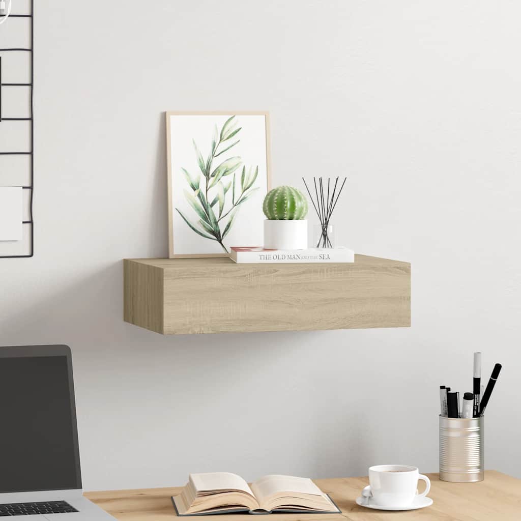 vidaXL Étagère murale avec tiroir aspect chêne 40x23,5x10 cm MDF