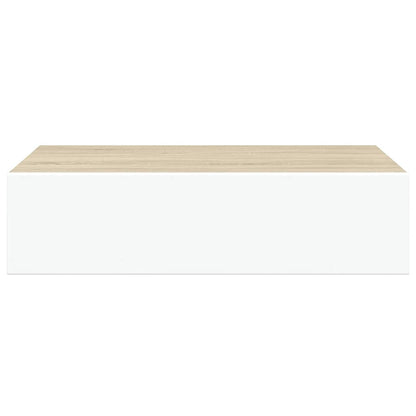 Wandmontiertes Schubladenregal Eiche und Weiß 40 x 23,5 x 10 cm MDF