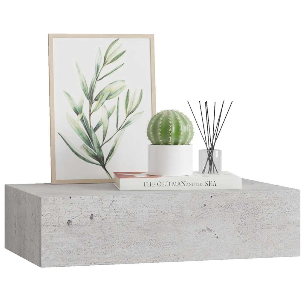 vidaXL Étagère murale avec tiroir gris béton 40x23,5x10 cm MDF