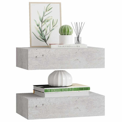 vidaXL Étagères murales avec tiroirs 2 pcs Gris béton 40x23,5x10 cm MDF