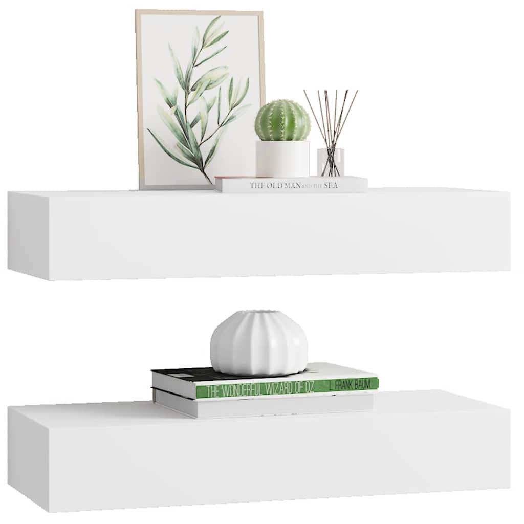 vidaXL Étagères murales avec tiroirs 2 pcs Blanc 60x23,5x10 cm MDF