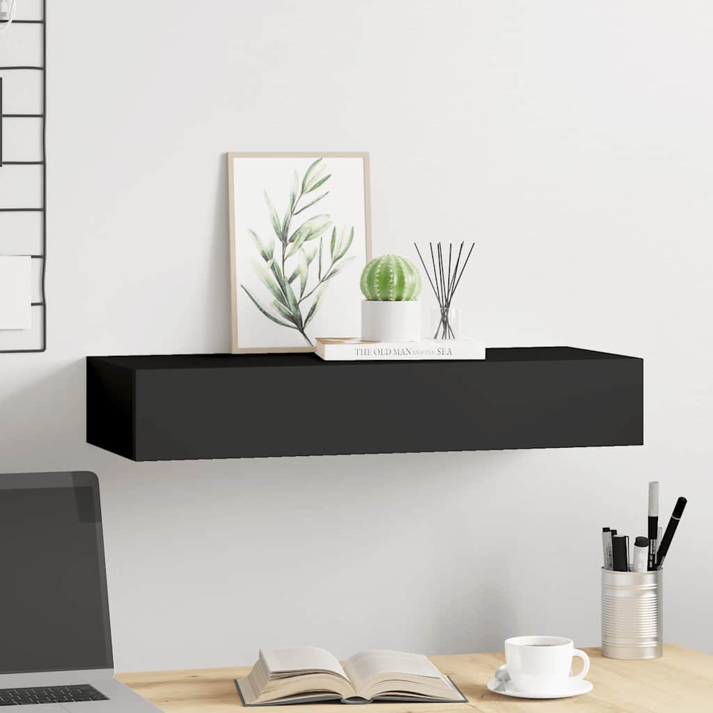 vidaXL Étagère murale avec tiroir Noir 60x23,5x10 cm MDF