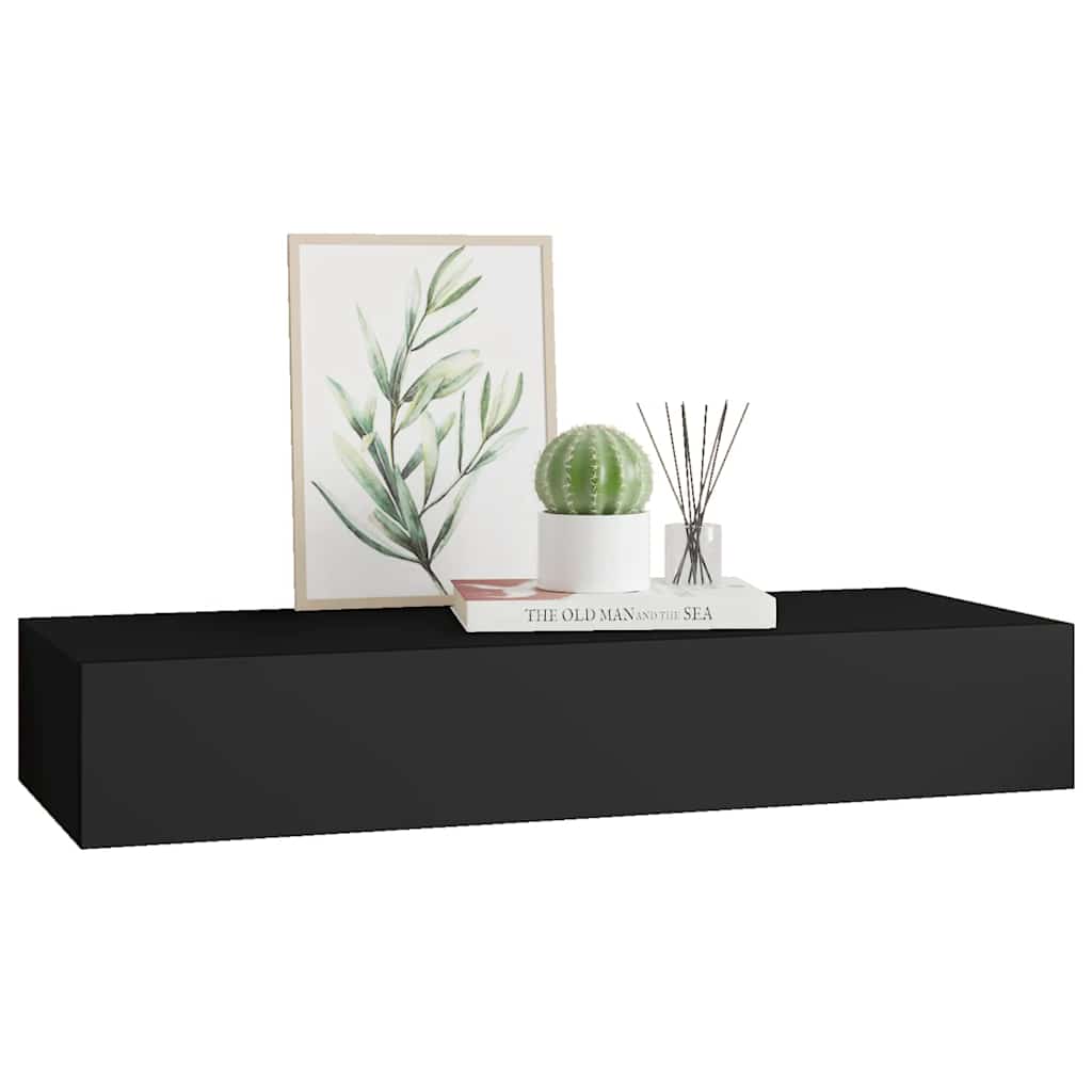vidaXL Étagère murale avec tiroir Noir 60x23,5x10 cm MDF