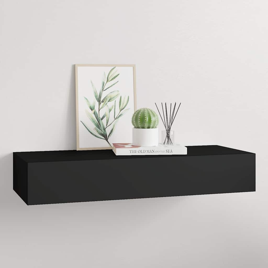 vidaXL Étagère murale avec tiroir Noir 60x23,5x10 cm MDF
