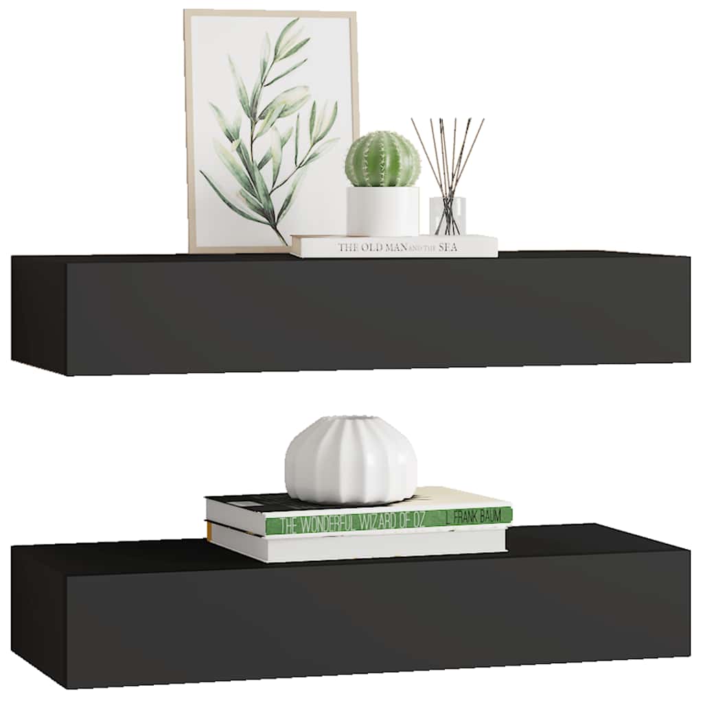 vidaXL Wandregale mit Schubladen 2 Stk. Schwarz 60x23,5x10 cm MDF