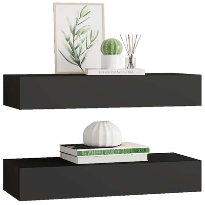 vidaXL Wandregale mit Schubladen 2 Stk. Schwarz 60x23,5x10 cm MDF